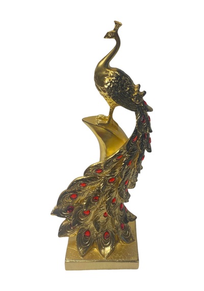 Dikey Taşlı Tavuskuşu Dekoratif Obje - Gold
