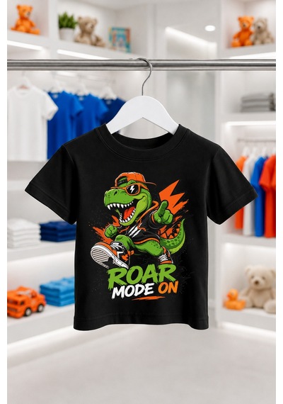 Bayloranzzo Roar Mode On %100 Pamuk Premium Kalite Erkek Çocuk Tişörtü Siyah