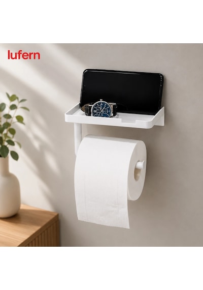 Özel Tasarım Tuvalet Kağıdı Askılığı Raflı Güçlü Yapışkanlı Banyo Aksesuarı Telefon Islak Mendil Beyaz