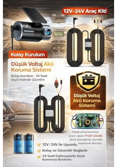Araç Kamerası İçin Hardwire Kit, Usb Type-b Ve Type-c Seçeneğiyle, Dc 12v-24v Giriş, 5v-3a Çıkış, Gps Modüllü Kameralarla Uyumlu, 3.5 Metre Kablo Typ-b