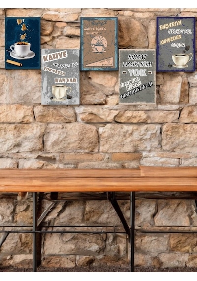 5 Parça 14cmx20cm Çerçeve Görünümlü Dekoratif Hediyelik Tablo Kahve Severler İçin Ruhunu Yansıtan Kahve Köşesi Tabloları, Duvar Tabloları, Cafe Tabloları