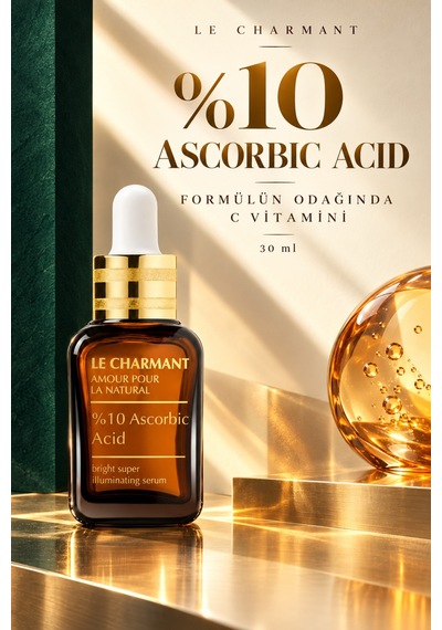 %10 C Vitamini Serumu Askorbik Asit İçeren Aydınlatıcı Yüz Bakım Serumu 30 Ml