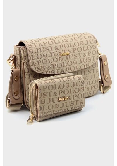 Just Polo Kadın Orijinal Just Polo Ayarlanabilir Askılı Şık El & Omuz Çantası Ve Cüzdanı Kombin Shopper Kum