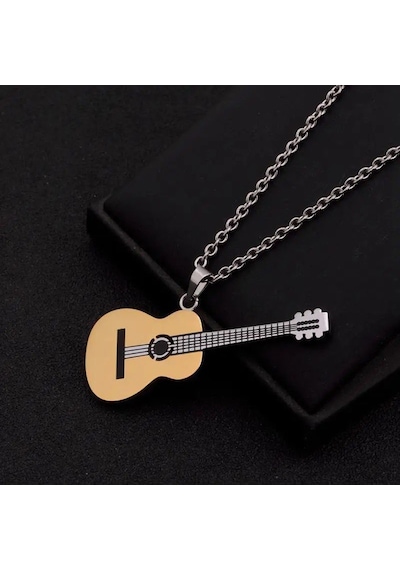 Paslanmaz Çelik Gold Gitar Kolye 316l Unisex