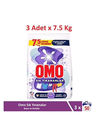 Omo Matik Toz Çamaşır Deterjanı Sık Yıkananlar Beyaz Ve Renkliler İçin 7.5 Kg X 3 Adet