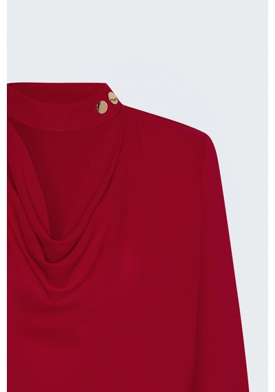 Sateen Degaje Yaka Bluz - Kırmızı-137920