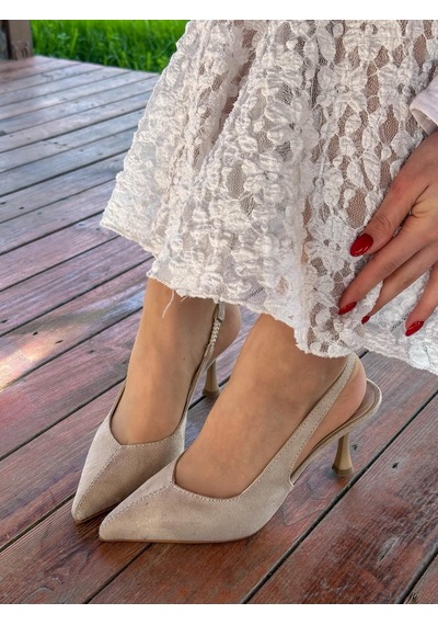 Ervanın Butiği Bej Süet Ketty Kadın Topuklu Stiletto-6051