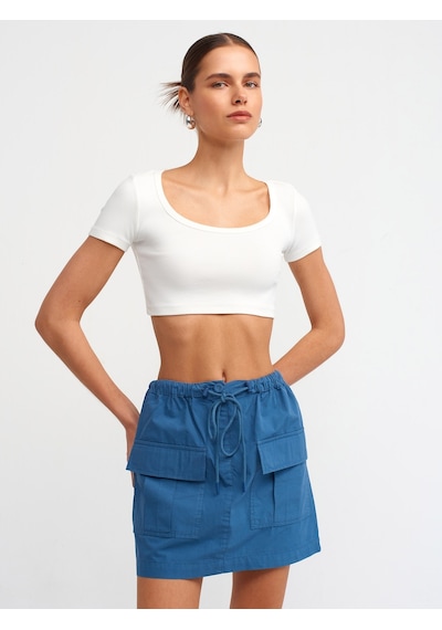 Dilvin Kısa Kollu Crop Top Ekru
