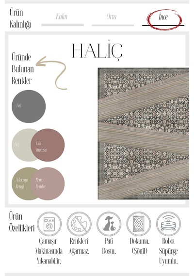 Haliç 302 Çizgili Halı Vintage Modern Halı İnce Halı Tasarım Halı Salon Halısı Koridor Halısı Gri 1