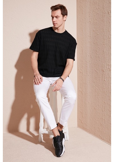 Buratti Pamuk Karışımlı Bisiklet Yaka Regular Fit Erkek T Shirt Cf24S218001 Siyah