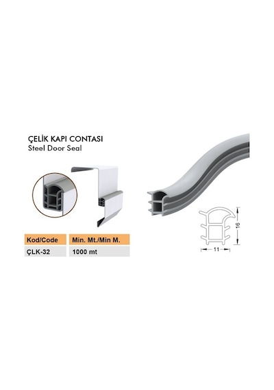 Çelik Kapı Fitili - Contası / Çelik Kapı Kasa Fitili / Çlk-32-Siyah- 6 Metre