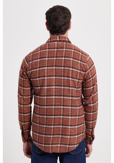 Tudors Erkek Slim Fit Dar Kesim Kareli Kışlık Oduncu Gömlek-42373 Kiremit