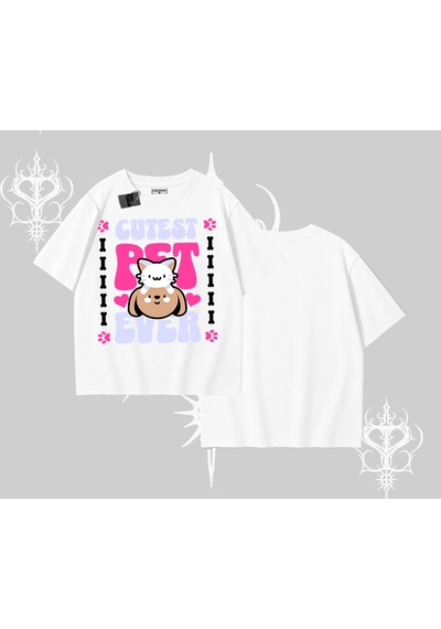 Tarzsokak Best Pet Ever Baskılı Oversize Tshirt Beyaz