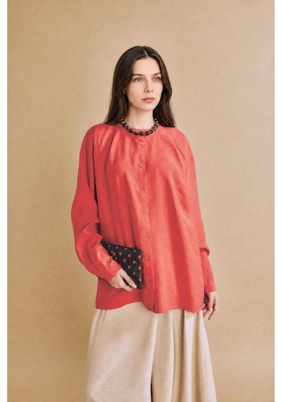 Defacto Relax Fıt Modal Uzun Kollu Koyu Mercan Tunik H5279ax26smrd352 Kırmızı-rd352