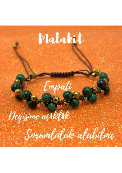 Yıldız Doğal Taş 6mm Ipli Malakit Ayarlanabilir Ölçü Doğal Taş Bileklik Yeşil