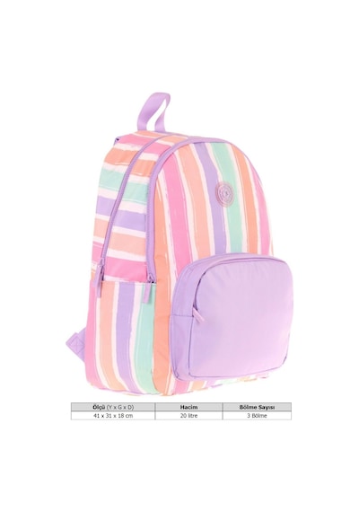 Kaukko Rainbow Kız Çocuk Üç Bölmeli İlkokul Ve Ortaokul Çantası - Mor Çok Renkli Çizgili - K1801 Pembe - Mor