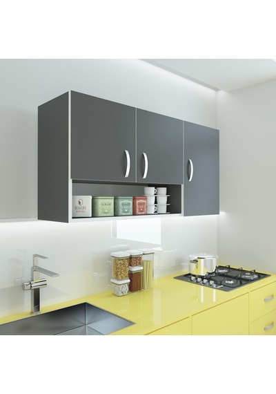 Kenzlife hazır mutfak mirena22 gri 060*120*22 mutfak banyo dolabı kapaklı raflı