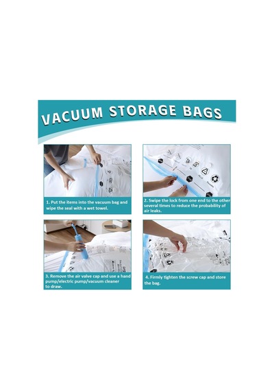 6'li Paket Vakum Saklama Torbaları, Giysiler, Yorganlar, Battaniyeler İçin Vakumlu Mühür Torbaları, El Pompalı Yer