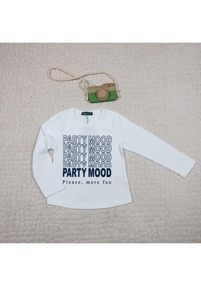 Kız Çocuk Party Mood Yazılı Pamuklu Sweat Beyaz