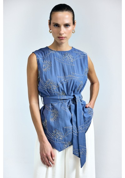 Sateen Dina Bluz - İndigo-137323