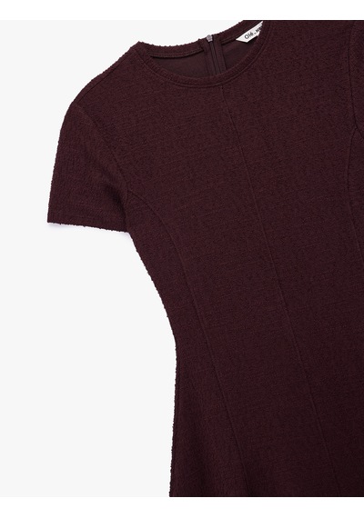 Koton Viskon Karışımlı Kısa Kollu Bisiklet Yaka Mini Elbise Bordo 6wal80067ık Bordo