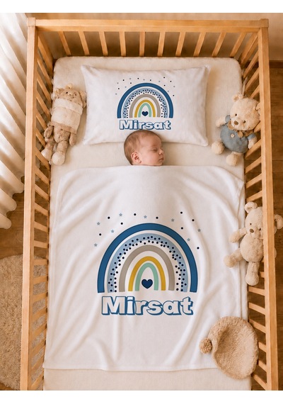 Pia Baby Erkek Bebek Tulum Seti İsim Baskılı %100 Pamuk Yastık Kılıfı Ve Battaniye 1091tyb3x Ekru