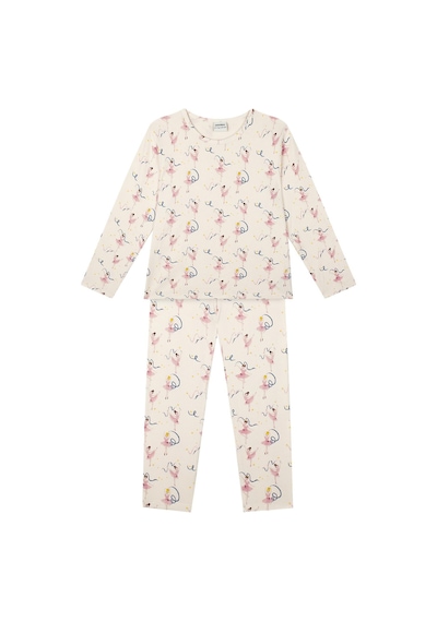 Antebies Sürdürülebilir Bambu Kumaştan Üretilmiş, Bale Masalı Desenli, Uzun Kollu Tişört, Bel Lastikli Taytlı Kız Çocuk Pijama Takımı Pembe