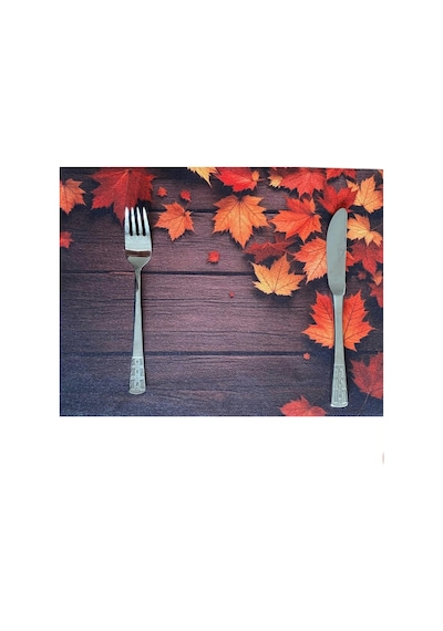 4lü Set Sonbahar Keten Kumaş Dikdörtgen Amerikan Servis Tabak Altlık - Runner Supla 38x27 Cm Çok Renkli