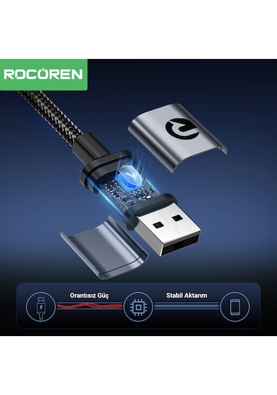 Rocoren Usb-a To Type-c 90 3a Hızlı Şarj Ve Data Kablosu 50 Cm