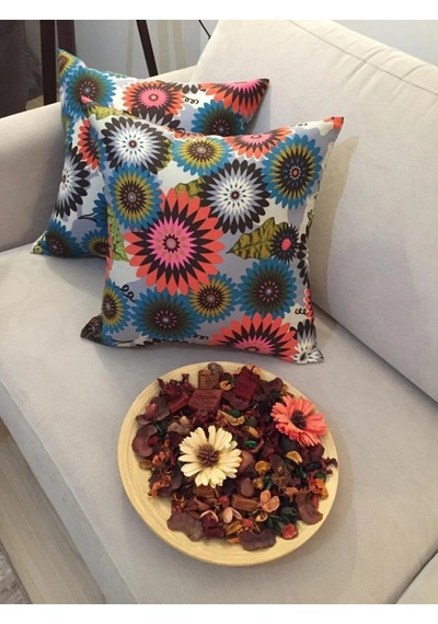 Geometrik Çiçek Baskılı Pamuk Kumaş Krem Kırlent 45x45 Cm Ikili - 810 45 x 45