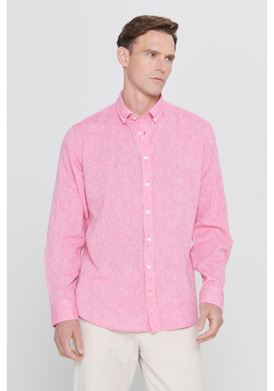 Ac&Co / Altınyıldız Classics Erkek Fusya Comfort Fit Rahat Kesim Düğmeli Yaka Casual Keten Gömlek Fusya Fuşya
