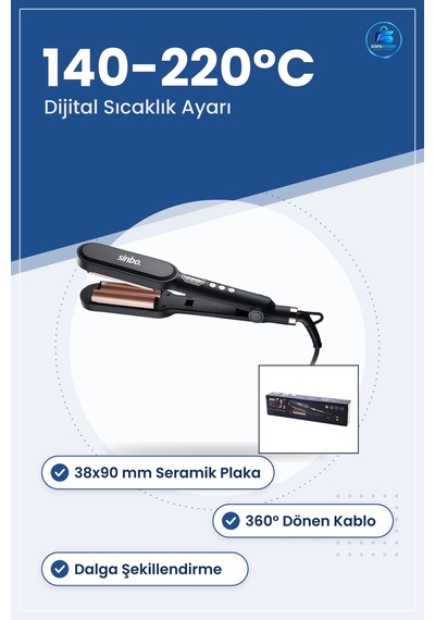 Saç Düzleştirici 38x90 Mm Dijital Seramik Kaplama Dalga Şekillend