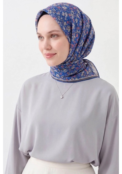 Silk Home Mini Floral Desen Soft Pamuk Eşarp Gece Mavisi