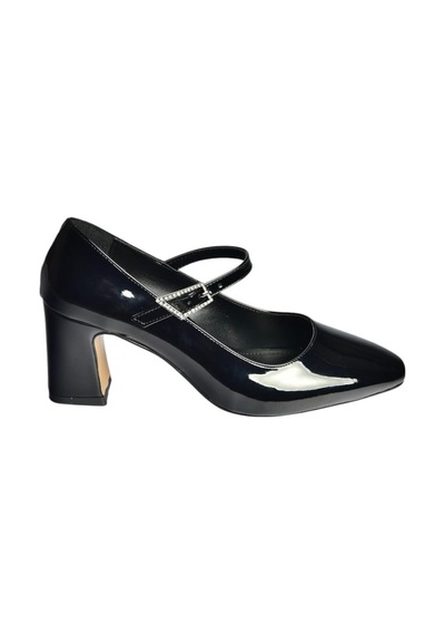 Fox Shoes V250670708 Siyah Rugan Kalın Topuklu Kadın Ayakkabı Siyah-Rugan