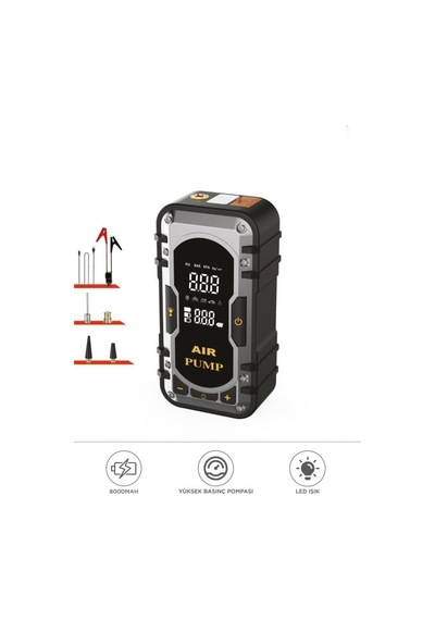 Aps-02 Taşnabilir Dijital Ekranlı Araç Akü Takviyeli,powerbank,ışıklı Oto Hava Kompresörü