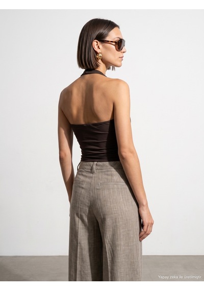 Dilvin 21268 Halter Top-koyu Kahve