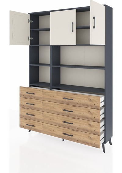 Arges Dolap 8 Raflı 8 Çekmeceli 3 Kapaklı 132x30x195 Antrasit-aytaşı/çam Aytası/atlas Çam