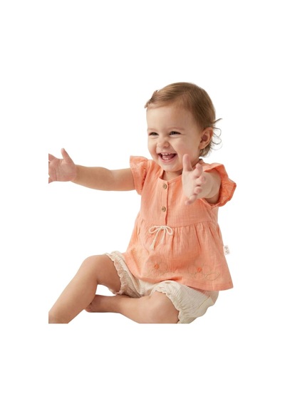 İrem Çocuk Giyim Kız Bebek Bluzu Yarım Düğme Kapamalı Kolu Fırfırlı Süzene Çiçek Nakışlı Bluz Şort Takımı Turuncu İrem Çocuk Giyim Kız Bebek Bluzu Yarım Düğme Kapamalı Kolu Fırfırlı Süzene Çiçek Nakışlı Bluz Şort Takımı Turuncu