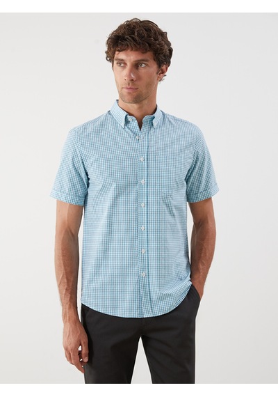 Lcwaıkıkı Classic Yeşil Regular Fit Kısa Kollu Ekose Poplin Erkek Gömlek