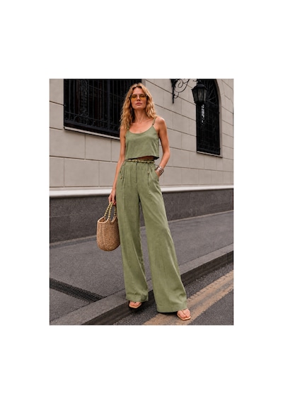 Bisou Ahşap Boncuk Detaylı Astarlı Crop Bluz Ve Bol Paça Şort Astarlı Pantolon Takım %100 Pamuk Haki Bisou Ahşap Boncuk Detaylı Astarlı Crop Bluz Ve Bol Paça Şort Astarlı Pantolon Takım %100 Pamuk Haki