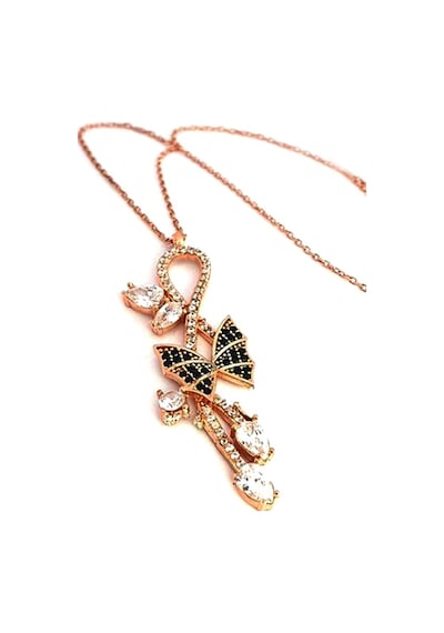 Oniks Zirkon Taşlı 925 Ayar Gümüş Rose Kolye