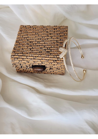 Eva Takı Store Kalp İki Sıralı Model Gold Renk Çelik Ayarlanabilir Bileklik Kelepçe Gold