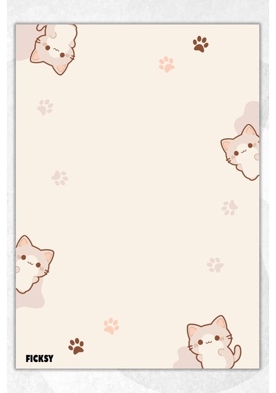 A5 Kedi Bloknot Çizgisiz Defter - 50 Yaprak - Memopad - Notepad - Not Defteri - Not Kağıdı - 2863 Çok Renkli
