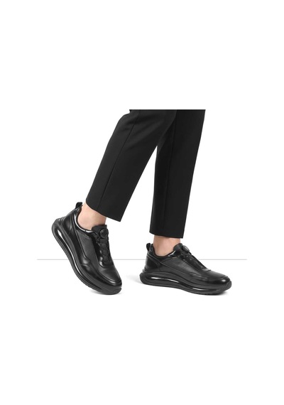 Erkek Siyah Açma Deri Sneaker