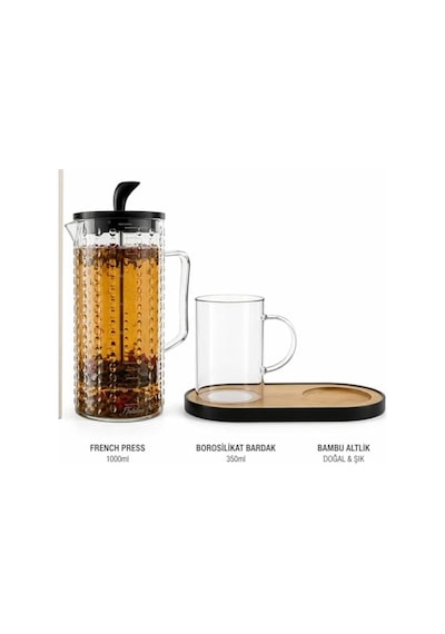 Boncuk Desenli Plastik French Press Hafif & Dayanıklı Çay Ve Kahve Demleme Aparatı Açık Bej