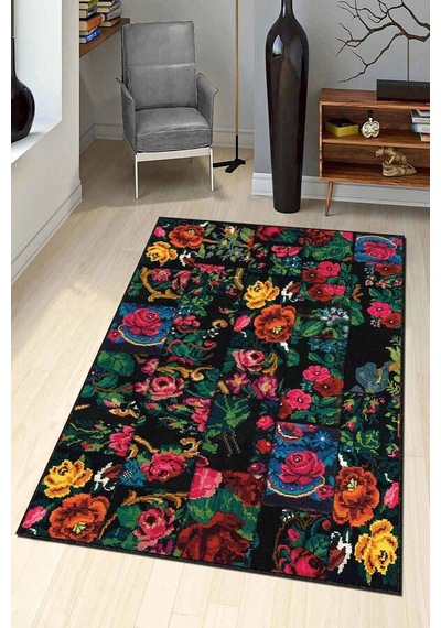 Renkli Kaymaz Tabanlı Yıkanır Patchwork Mutfak Halısı Ar1065n11 Çok Renkli