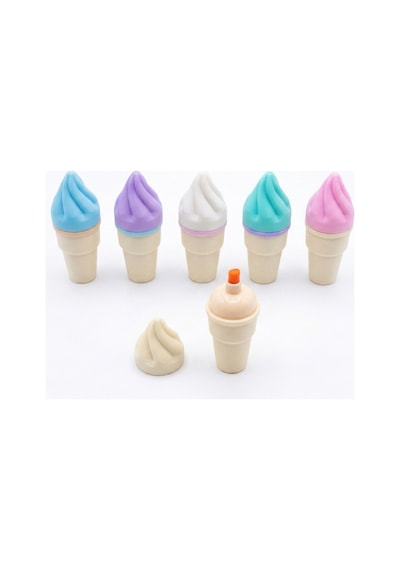 Dondurma Tasarımlı 6'lı Mini Pastel Fosforlu Kalem Seti - Şeffaf Çantalı Sevimli Kawaii İşaretleme Kalemi Pembe