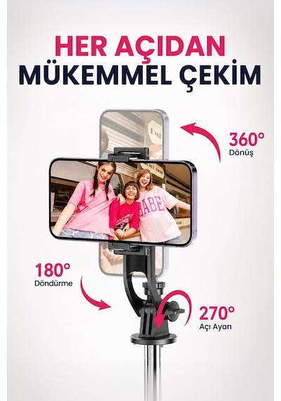 Tripod Çok Amaçlı Mıknatıslı Kumandalı 1.75 Cm Selfie Çubuğu Tt02 Siyah