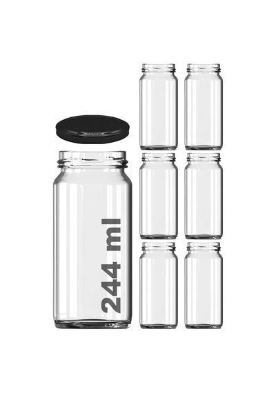 244 Ml Kavanoz Metal Siyah Konserve Kapaklı 244 Cc Şeffaf Uzun Cam Kavanoz 6 Adet Diğer