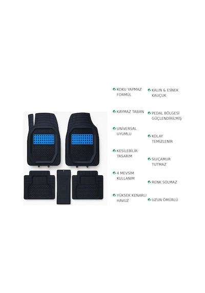 Renault Kango Combi 2002 Uyumlu 3 Cm Havuzlu 5 Parça Set 3d Paspas Takımı Siyah - Mavi